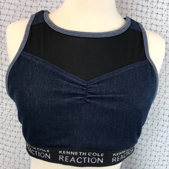 KENNETH COLE- Denim Mesh Athleisure Sports Bra - Picture 5 of 8